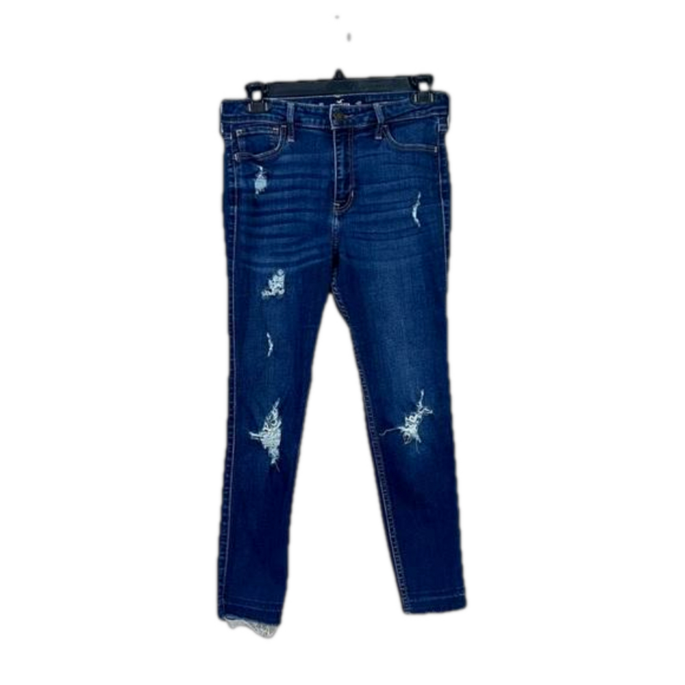 Hollister Jeans Womens Sz 5 S Blue High Rise Super Skinny Crop Distressed 27x24
